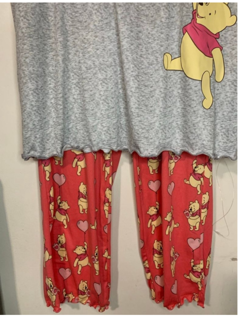 Disney Winnie the Pooh Pajama Set Gray Red Sleepwear Size XL 16-18 - Picture 3 of 5